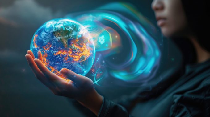 Asian woman’s hand showing a hologram of a weather map --chaos 15 --ar 16:9 Job ID: b66c4a14-2b55-44c1-9953-b114c2388969